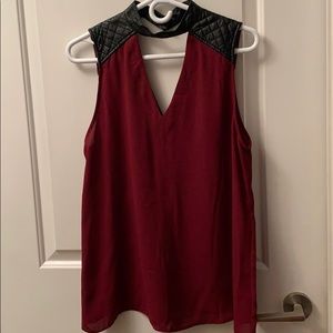 VERY J faux leather choker sleeveless blouse